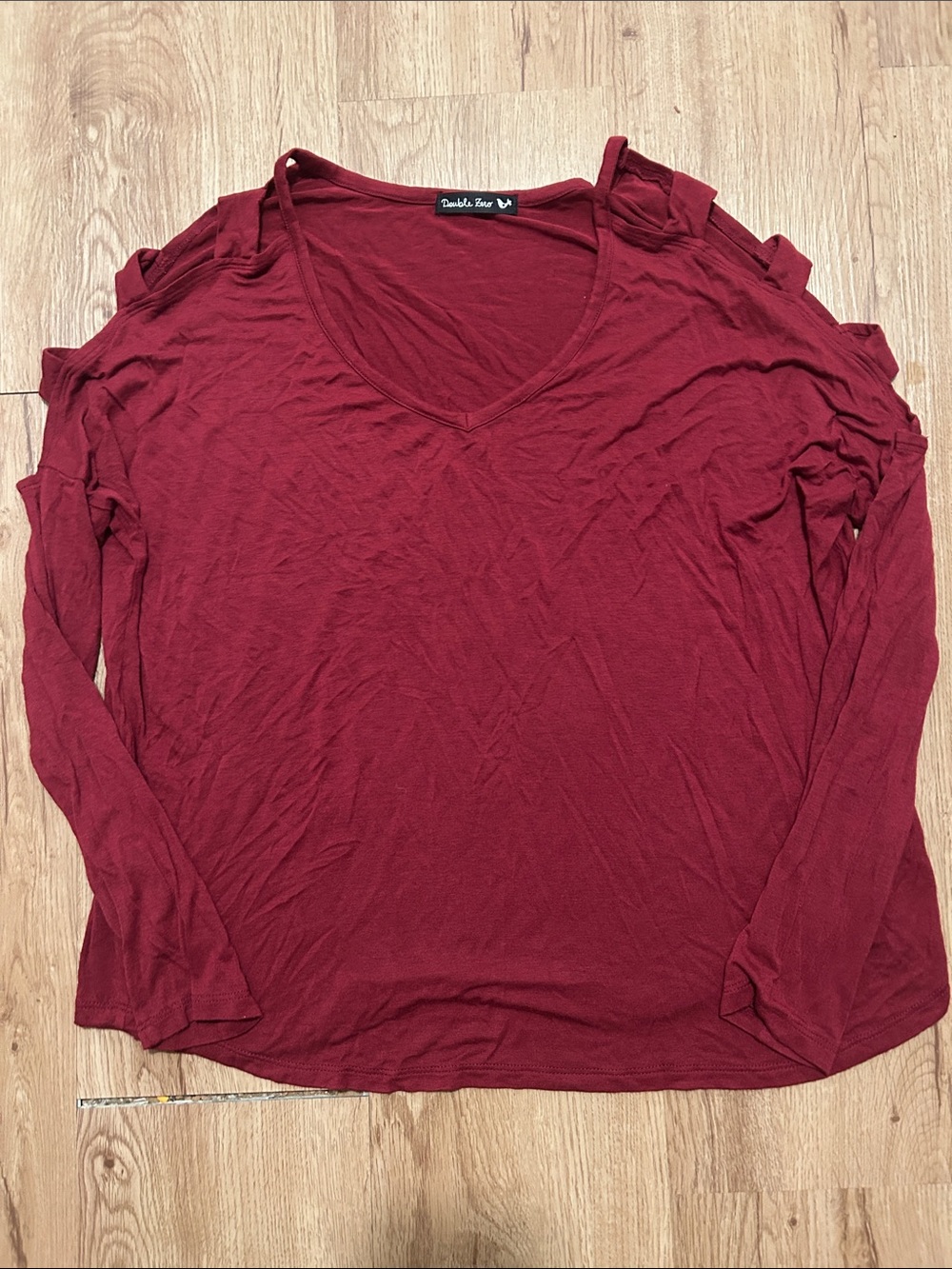 Double Zero Red Cold-Shoulder V-Neck Long-Sleeve Top